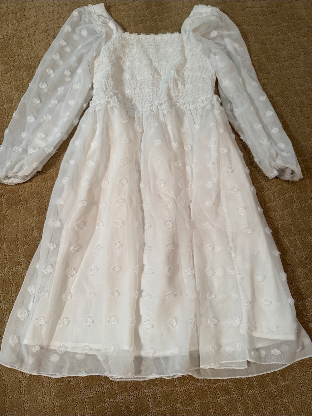 White Swiss Dot Long Sleeve Dress
